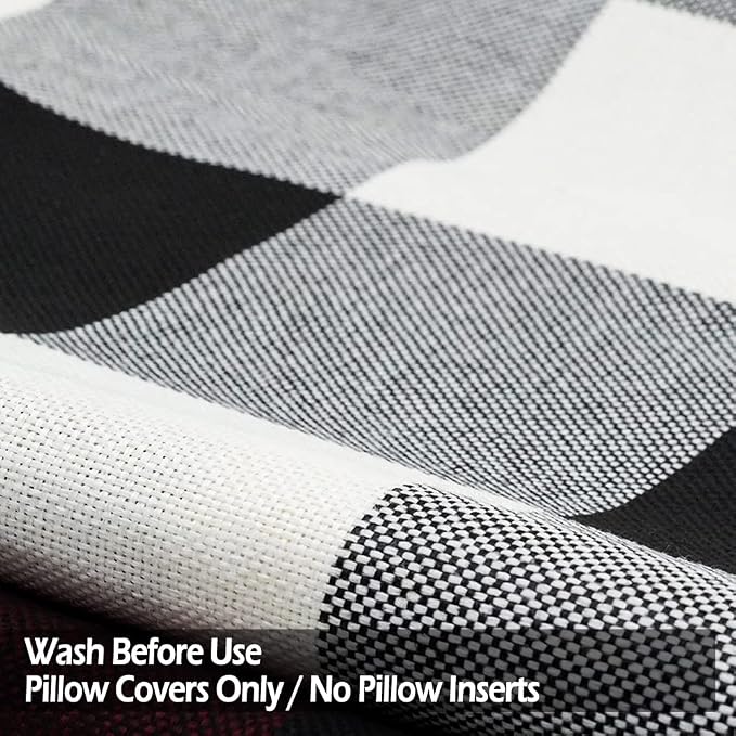 CARRIE HOME Black and White Buffalo Plaid Pillow Covers 20x20 Set of 2 Outdoor Linen Throw Pillow Covers Farmhouse Checkered Pillow Covers 20 x 20, Black Boho Decor for Couch Sofa