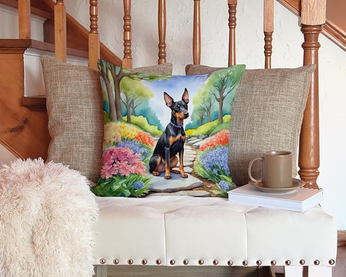 Caroline's Treasures Manchester Terrier Spring Path Throw Pillow Machine Washable, Indoor Outdoor Decorative Pillow for Couch, Bed or Patio, 14Hx14W