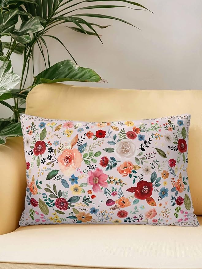 Outdoor Waterproof Throw Pillows Watercolor Leaf Colorful Bloom Floral Patio Pillows,Decorative Pillow Covers with Insert,Pillow Cushion Case for Garden Couch Sofa Vintage Country on Pink