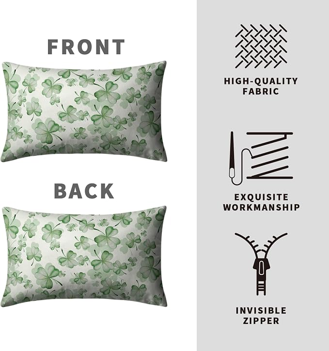 Spring Summer Green Flower Clover Lumbar Pillow Cases St Patricks Pillow Covers 12x20 Set of 2 Lucky Charm Throw Pillow Covers St Patricks Home Decor for Couch Bed Sofa