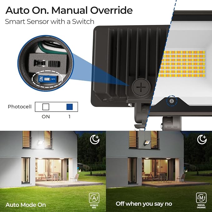 CINOTON 55W 7700LM LED Flood Lights Outdoor, 3CCT, ETL Listed, 4 Pack | IP65 Waterproof Security Wall Pack with 180°Knuckle, Dusk to Dawn 120V Aluminum Fixture for Warehouse Patio Porch Garage