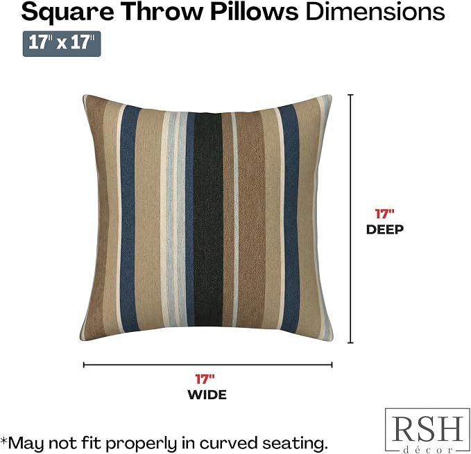 RSH DECOR: Sunbrella Square Throw Pillows Set of 2 | 17" x 17" | Water and Fade-Resistant Performance Fabric | Outdoor Pillow Covers with Down-Alternative Inserts | Made in USA (Prism Fossil)