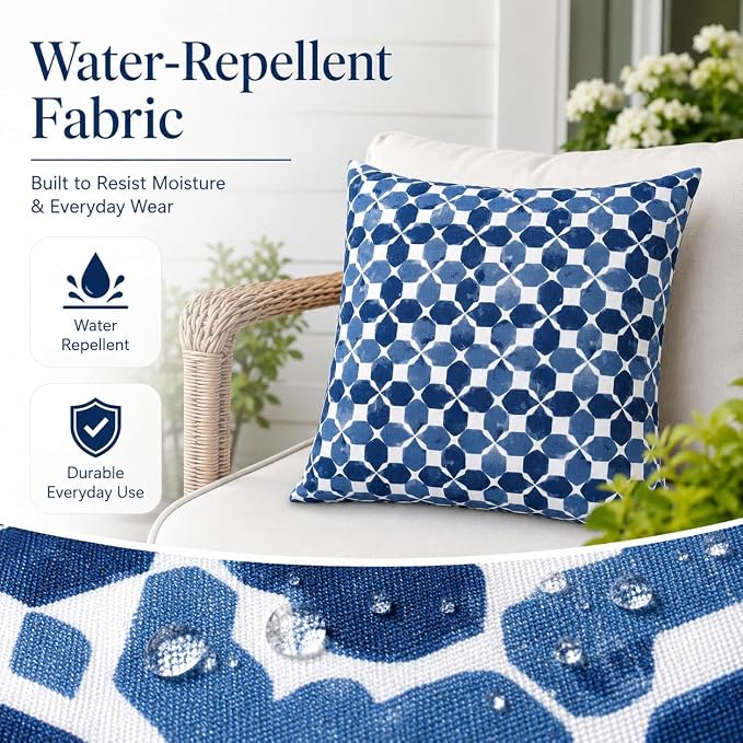 Outdoor Pillows 18"x18" Waterproof Decorative Pillows with Inserts | Pack of 2 Waterproof Decorative Throw Pillows with Inserts, Square Pillows for Bed, Couch, Sofa and Patio Furniture