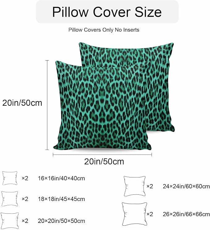 Vandarllin Outdoor Throw Pillows Covers 26x26 inch Set of 2 Waterproof Green Leopard Print Decorative Zippered Cushion Covers for Patio Furniture, Retro Animal Fur Pattern Lumbar Pillowcases