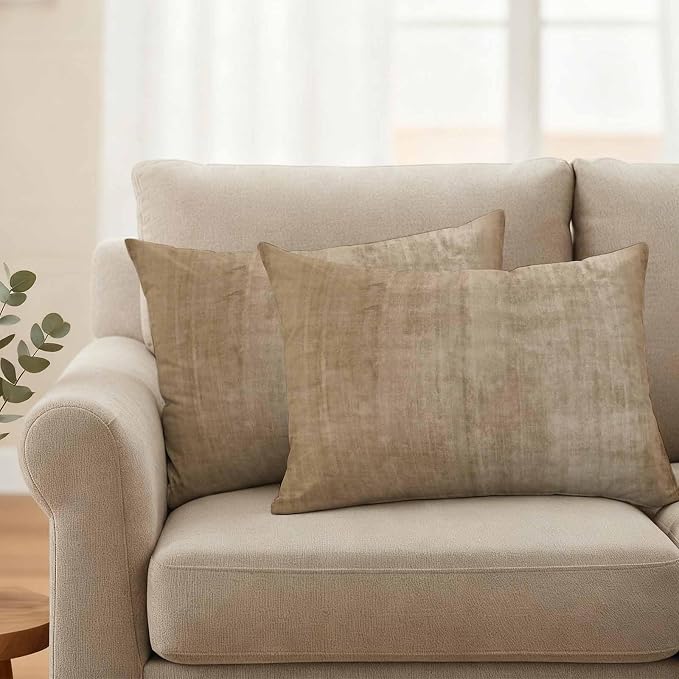 Vandarllin Outdoor Throw Pillows Covers 20x12 inch Set of 2 Waterproof Beige Linen Decorative Zippered Cushion Covers for Patio Furniture, Solid Color Texture Lumbar Pillowcases