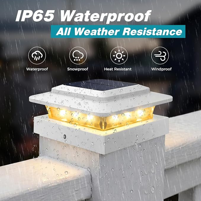 kolpop 4x4 Solar Post Cap Lights Outdoor 8Pack- 3 Color Temperatures&2 Level Brightness, IP65 Waterproof, 16 LED Fence Deck Post Light Solar Powered Only for 4×4/3.5×3.5 Wood/Vinyl Posts(White)
