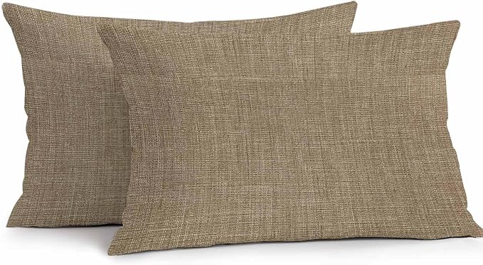 Vandarllin Outdoor Throw Pillows Covers 20x12 inch Set of 2 Waterproof Brown Linen Decorative Zippered Cushion Covers for Patio Furniture, Farmhouse Pure Color Lumbar Pillowcases