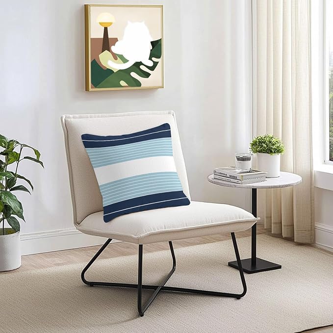 Navy Blue Aqua Stripe Outdoor Pillow Covers Waterproof, All Weather Cushion Case Set of 2, Modern Art Horizontal Striped Decorative Pillowcases for Sofa Couch Bed Decor Patio Furniture 18"x18"