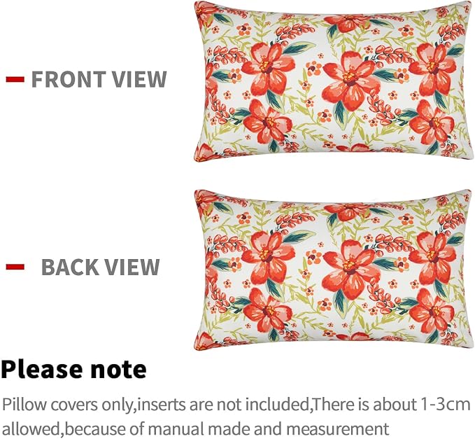 Pyonic Outdoor Pillows Cover Pack of 2 Floral Waterproof Throw Pillow Covers 12X20 inch Outdoor Lumbar Pillows for Patio Furniture Garden Outside Waterproof Throw Pillows