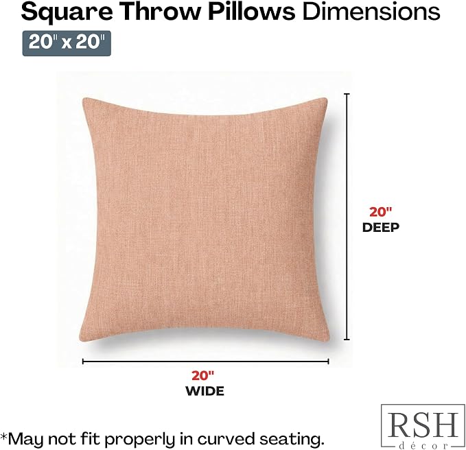 RSH DECOR: Sunbrella Square Throw Pillows Set of 4 | 20" x 20" | Water and Fade-Resistant Performance Fabric | Outdoor Pillow Covers with Down-Alternative Inserts | Made in USA (Cast Petal Pink)