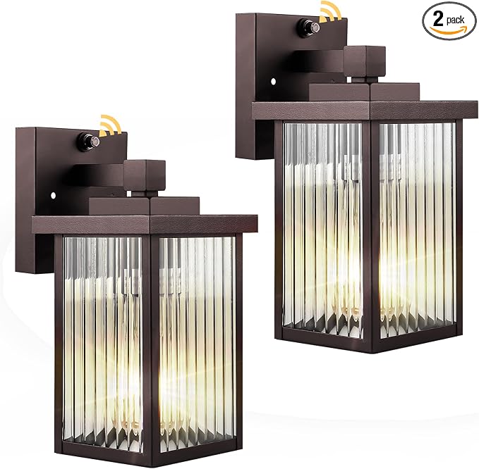 2 Pack Bronze Dusk to Dawn Outdoor Wall Light, All-Metal Frame | Auto On/Off, Rust-Resistant,Tempered Glass, Easy DIY Install on Porch, Garage