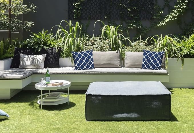 Pack of 2 Outdoor Waterproof Decorative Throw Pillows with Inserts for Patio Furniture, 18x18 Inch Fade Resistant Patio Garden Cushions for Couch Bed Sofa, Geometric Navy
