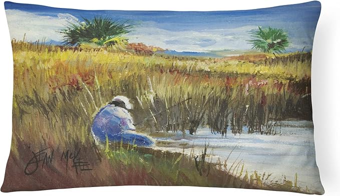 Caroline's Treasures JMK1125PW1216 Fisherman on The Bank Canvas Fabric Decorative Pillow Machine Washable, Indoor Outdoor Decorative Pillow for Couch, Bed or Patio, 12HX16W