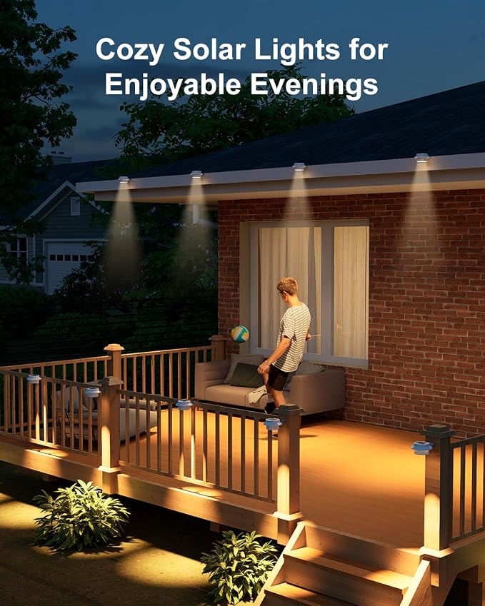 8 Pack White Solar Powered Clip On Gutter Mount Lights Outdoor Waterproof LED Fence Lamp for Lighting Rainspout, Railing, Outside House, Wall, Deck, Porch, Garage, Easy Peasy Installation(Warm White)