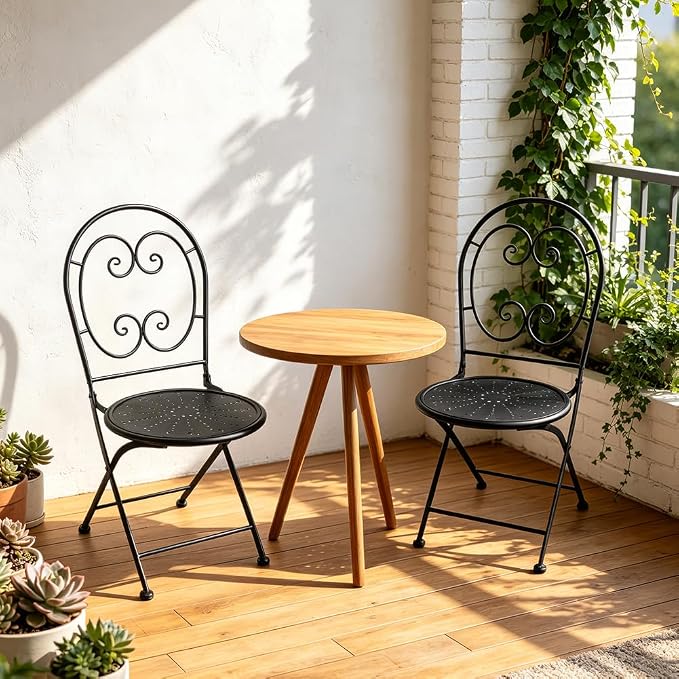 Folding Patio Chairs Set of 2 Mosaic Bistro Chair Outdoor Seating | Garden Patio Furniture Seating Heavy Duty Metal Frame Dining Chairs for Lawn Yard Balcony Porch Backyard Poolside