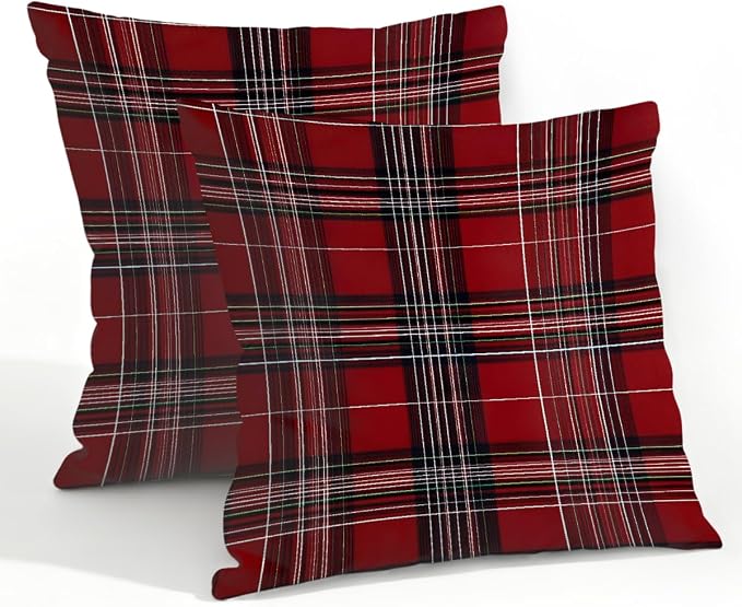 22x22 Inch Outdoor Pillow Covers Set of 2 Waterproof Throw Pillow Covers Decorative Couch Cushion Covers Buffalo Checkered Red Square Pillowcases Protectors for Patio Garden Sofa