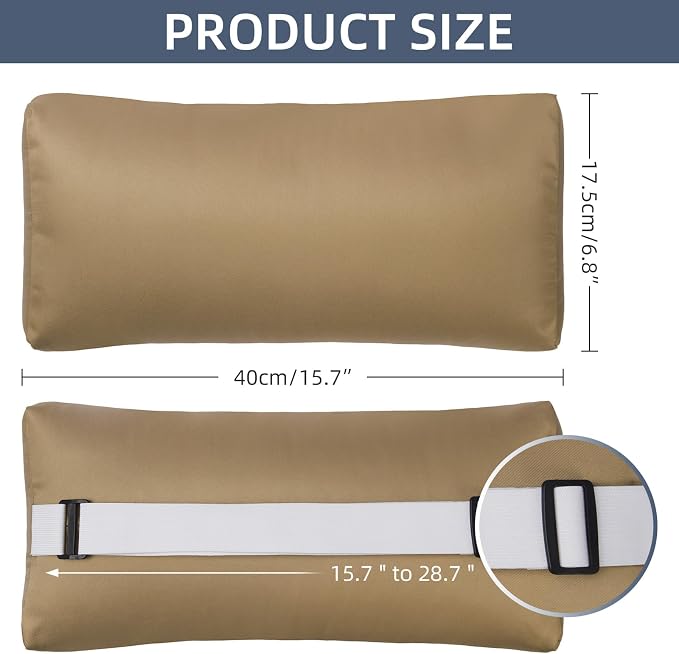 Headrest Pillow for Patio Chaise Lounge Chair, Outdoor Chaise Pillows with Adjustable Elastic Stripe Head Resting Pillows for Recliner Office Chair, Tan 2 Pack