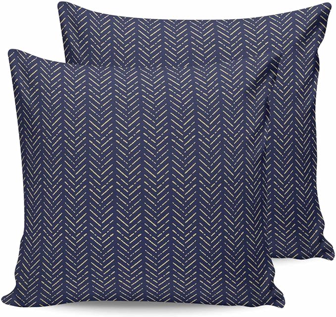 Navy Blue Gold Striped Outdoor Pillow Covers Waterproof,All Weather Cushion Case Set of 2 Decorative Pillowcases for Sofa Couch Bed Decor Patio Furniture 20"x20" Contemporary Minimalist Boho Geometric
