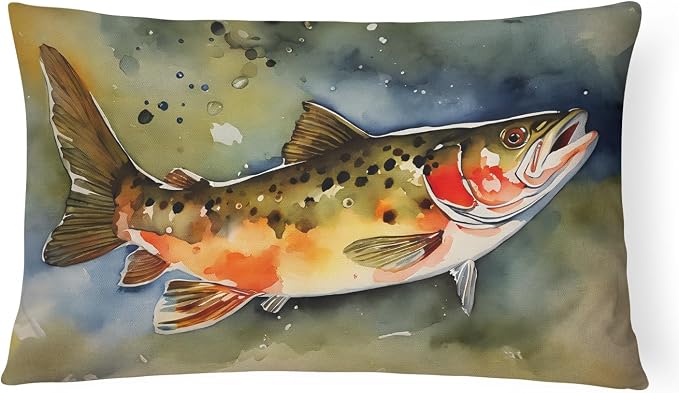 Caroline's Treasures DAC2776PW1216 Brook Trout Throw Pillow Machine Washable, Indoor Outdoor Decorative Pillow for Couch, Bed or Patio, 12HX16W