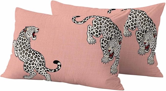 Vandarllin Outdoor Throw Pillows Covers 20x12 inch Set of 2 Waterproof Pink Leopard Decorative Zippered Cushion Covers for Patio Furniture, Bohemian Animal Print Lumbar Pillowcases