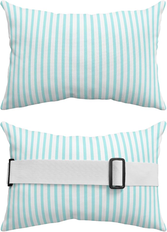 Pack of 2 Outdoor Lumbar Pillow Covers 12x20 Inch, Thin Aqua Striped Waterproof Throw Pillow Covers Set, Farmhouse Modern Stripes Indoor&Outdoor Decorative Cushion Cases for Patio Porch Car