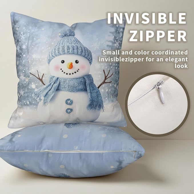 Blue Snowman Throw Pillow Covers Winter Pillow Covers 18x18 Snowflakes Pillow Case Double Sided Printing Cushion Case for Home Decor Couch Sofa Set of 2