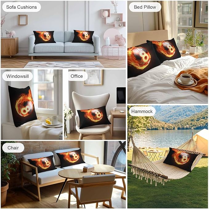 Billiards Outdoor Pillow Covers 20x12 Inch Lumbar Pillow Covers Set of 2 Waterproof Decorative Throw Pillow Cases Modern Buruning Flame Sport Black Background Cushion Covers for Patio Furniture Garden
