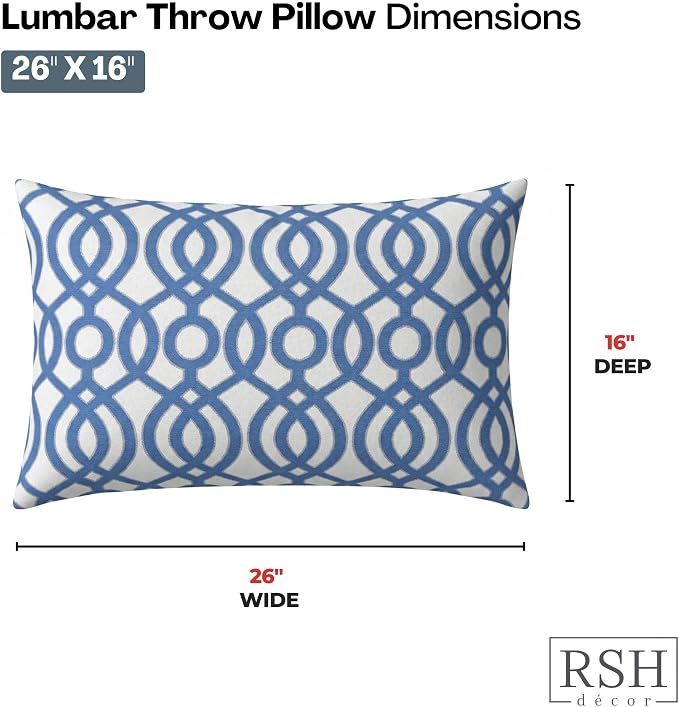 RSH DECOR: Lumbar Jumbo Throw Pillows Set of 2 | 26” x 16" | All-Weather Spun Fabric | Water and Fade-Resistant | Outdoor Support Pillows for Patio Furniture | Made in USA (Capilla Blue)
