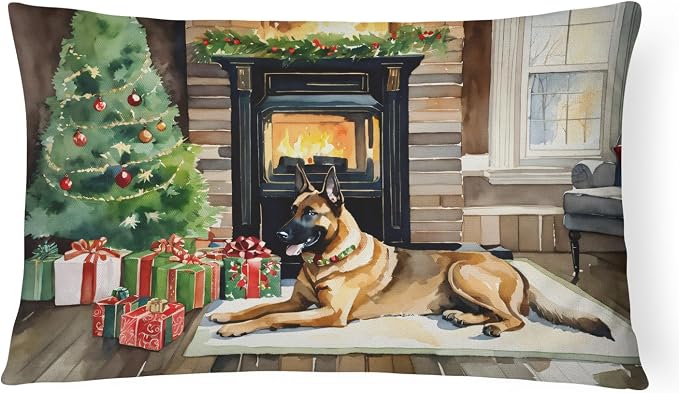 Caroline's Treasures DAC2607PW1216 Belgian Malinois Cozy Christmas Throw Pillow Machine Washable, Indoor Outdoor Decorative Pillow for Couch, Bed or Patio, 12HX16W