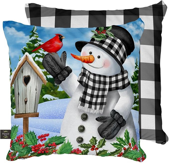Briarwood Lane Winter Indoor/Outdoor Pillow 17x17 Checkered Snowman for Winter Pillow