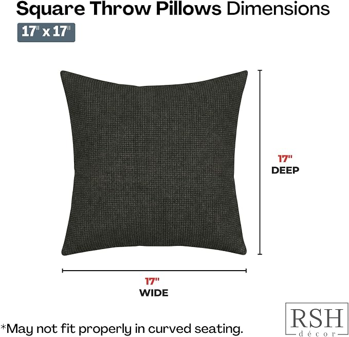 RSH DECOR: Sunbrella Square Throw Pillows Set of 4 | 17" x 17" | Water and Fade-Resistant Performance Fabric | Outdoor Pillow Covers with Down-Alternative Inserts | Made in USA (Fife Slate)
