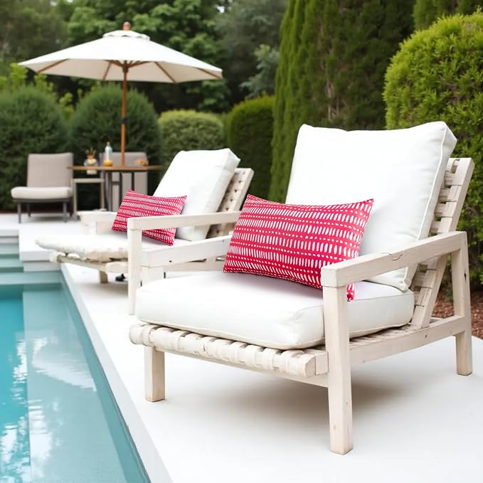 Pack of 2 Outdoor Pillows, 12x20 Outdoor Lumbar Pillows Waterproof | Outdoor Throw Pillows with Inserts, Fluffy and Supportive, Decorative Pillow for Patio and Garden, Pebble Red