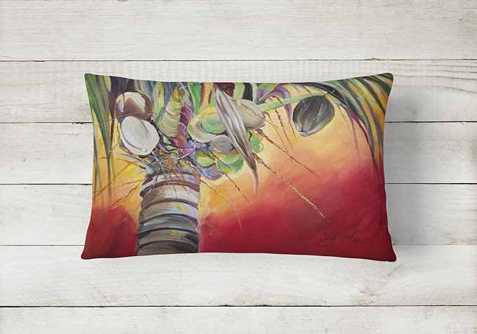 Caroline's Treasures JMK1133PW1216 Sunset on The Coconut Tree Canvas Fabric Decorative Pillow Machine Washable, Indoor Outdoor Decorative Pillow for Couch, Bed or Patio, 12HX16W