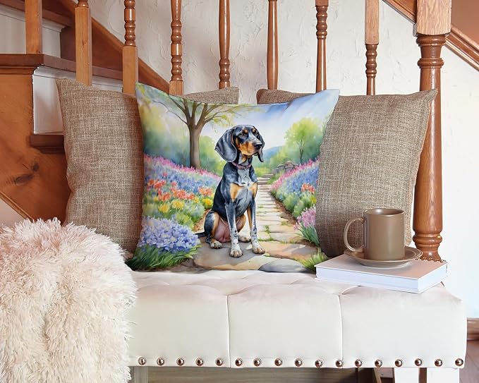 Caroline's Treasures Bluetick Coonhound Spring Path Throw Pillow Machine Washable, Indoor Outdoor Decorative Pillow for Couch, Bed or Patio, 14Hx14W