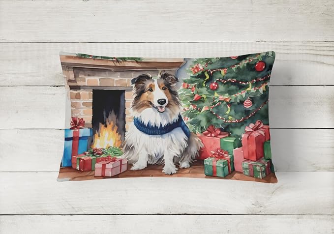 Caroline's Treasures DAC2749PW1216 Sheltie Cozy Christmas Throw Pillow Machine Washable, Indoor Outdoor Decorative Pillow for Couch, Bed or Patio, 12HX16W