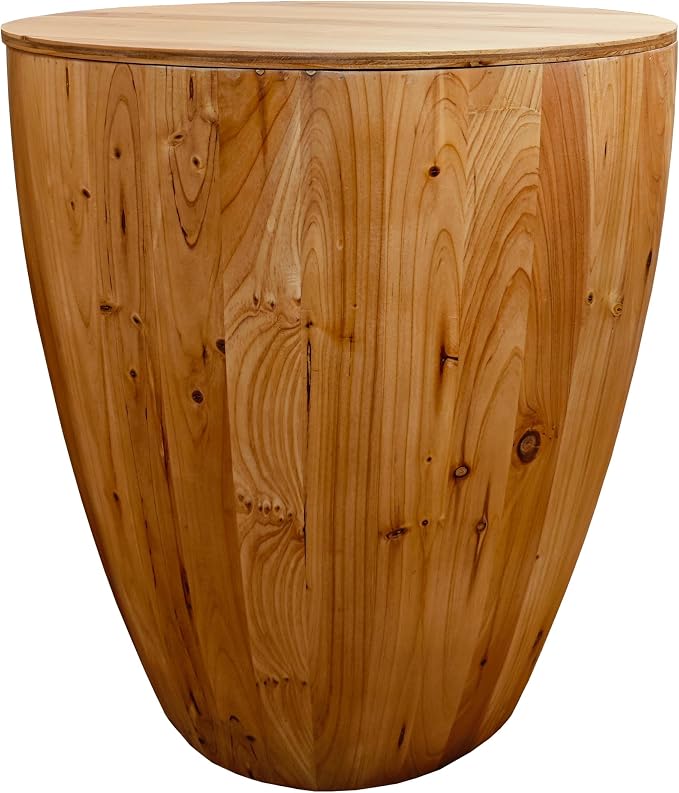 20.87" Vintage Wood Drum Coffee Table, Wood Round Coffee Table with Storage, Drum Side Table End Table Bucket Shaped Coffee Tables Small Center Table for Living Room, No Need Assembly