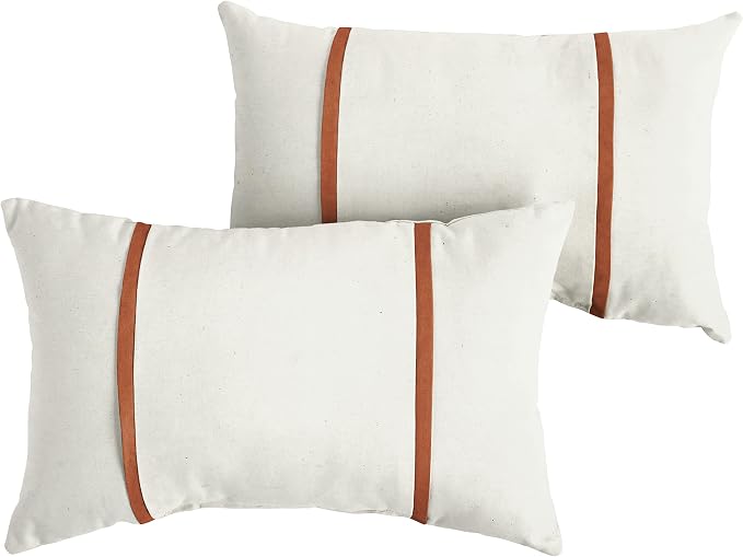 Sorra Home x Sunbrella - Indoor/Outdoor Lumbar Pillows (Set of 2), Canvas Natural Ivory & Rust Orange