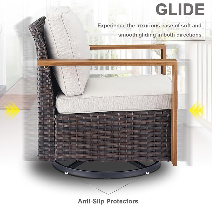 Belord 5 Piece Patio Furniture Set with Swivel Chairs, PE Wicker Patio Sofa Set Outdoor Swivel Rocker Patio Chairs with Anti-Rust Metal Wide Armrests for Deck Backyard Sunroom