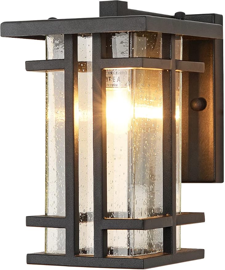 Retro Outdoor Wall Light Small Outside Wall Lamp with Clear Seeded Glass Shade 10"H Exterior Light Fixtures Wall Mount IP65 Waterproof Outdoor Porch House Lighting Exterior Wall Lantern E26 Black