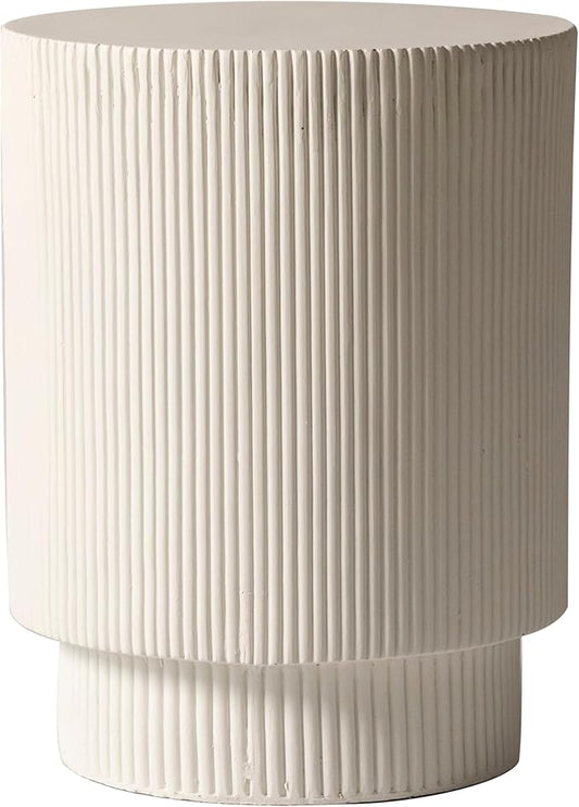 LeisureMod Modern Side Table Round Fiberstone Top Accent End Table for Home, Outdoor Patio, Living Room Sofa, Weather-Resistant, Eden Series in White