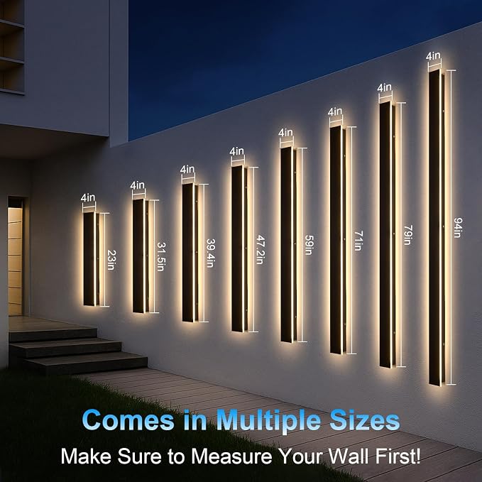 Modern Outdoor Wall Lights - 2pack 47.3inch 3000K Black Exterior Light Fixtures Wall, Porch Lights Outdoor Wall Sconce, Patio Long Strip Wall Light Fixtur Outside for Garage, House(4.72 Inch Wide)