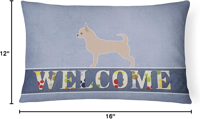 Caroline's Treasures BB5554PW1216 Chihuahua Welcome Canvas Fabric Decorative Pillow Machine Washable, Indoor Outdoor Decorative Pillow for Couch, Bed or Patio, 12HX16W