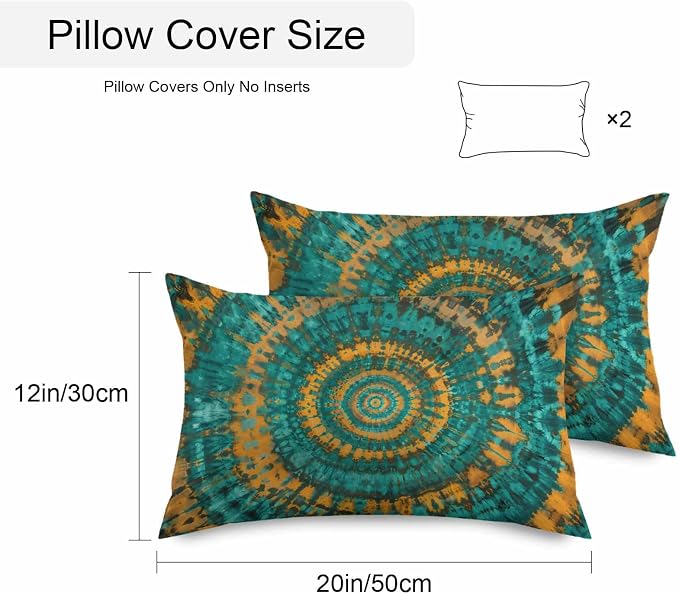 Vandarllin Outdoor Throw Pillows Covers 20x12 inch Set of 2 Waterproof Turquoise Yellow Tie-Dye Art Decorative Zippered Cushion Covers for Patio Furniture, Abstract Boho Tribe Lumbar Pillowcases