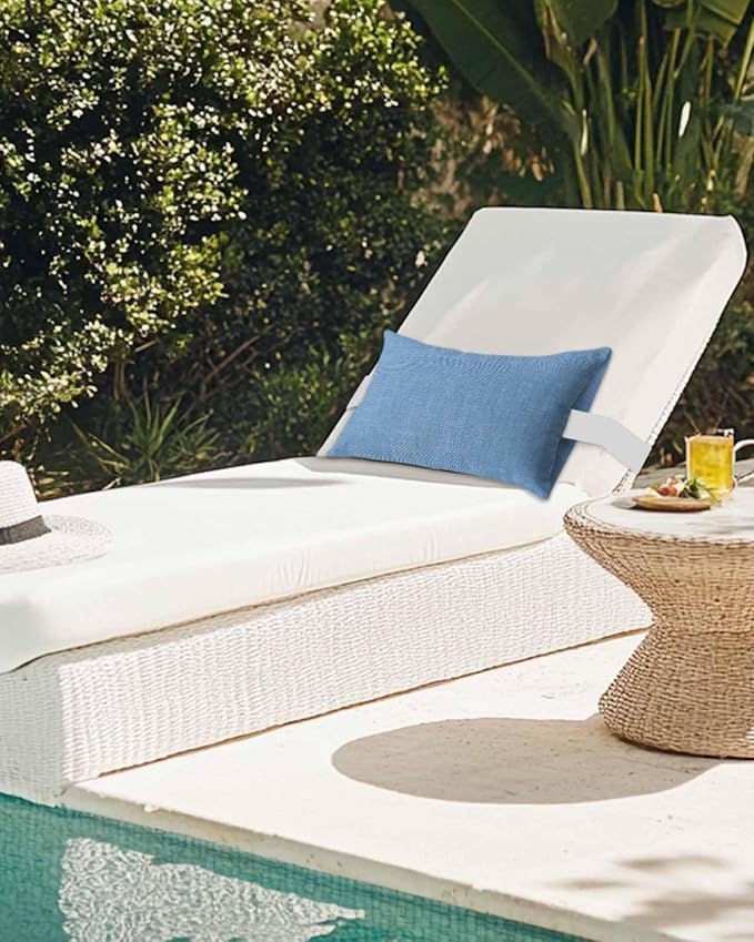 Pack of 2 Outdoor Lumbar Pillow Covers 12x20 Inch, Blue Burlap Texture Waterproof Throw Pillow Covers Set, Farmhouse Vintage Blue Indoor&Outdoor Decorative Cushion Cases for Patio Porch Beach