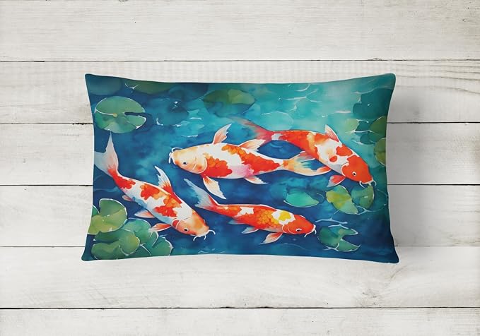 Caroline's Treasures DAC2800PW1216 Koi Fish Throw Pillow Machine Washable, Indoor Outdoor Decorative Pillow for Couch, Bed or Patio, 12HX16W