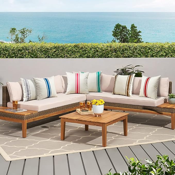 OTOSTAR Outdoor Pillow Covers Set of 2 18x18 Inch Waterproof Decorative Throw Pillow Covers Square Geometry Pillow Cases Garden Pillows Shell for Patio Furniture Couch Tent Balcony Decor (Hot Pink)