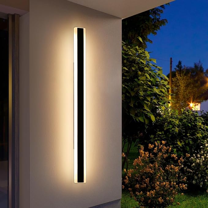 71inch Long Modern LED Outdoor Wall Light, Black Outside Wall Sconces Lamps, 3 Color 3000K/4500K/6000K, IP65 Waterproof, Exterior Lighting Fixtures for Patio, Garage, Yard, Porch