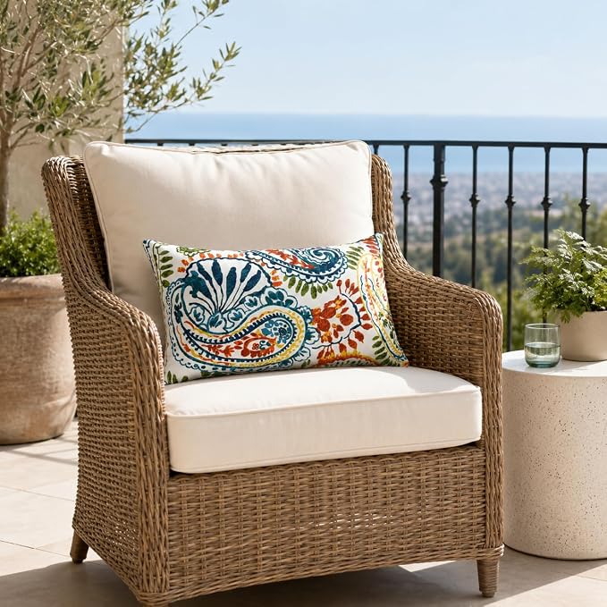 Outdoor/Indoor Throw Pillows with Inserts, 12"x 20" Pack of 2 | Fade Resistant, Waterproof Decorative Pillows for Bed, Couch, Sofa, Patio, Garden & Terrace Furniture Cushions