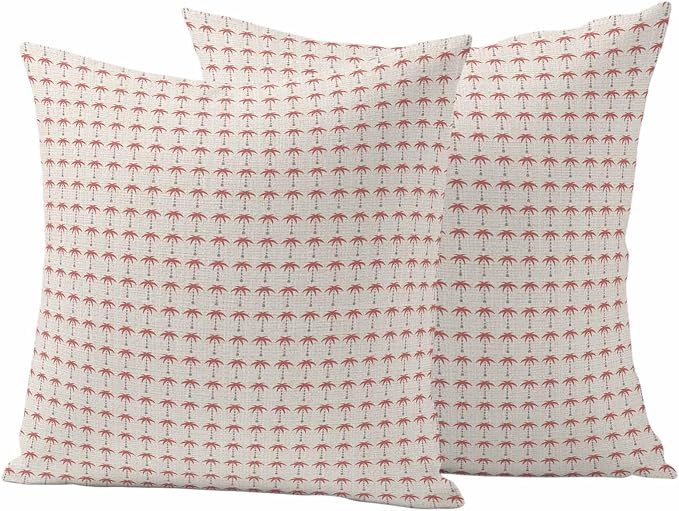 Palm Trees Outdoor Pillow Covers 20"x20" Set of 2, Summer Vintage Nautical Coastal Beach Ocean Red Tree Waterproof Throw Pillow Covers for Patio Furniture, Decorative Cushion Covers for Porch