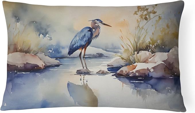 Caroline's Treasures DAC2850PW1216 Blue Heron Throw Pillow Machine Washable, Indoor Outdoor Decorative Pillow for Couch, Bed or Patio, 12HX16W